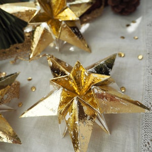 Maximalist Home Metallic Gold Origami Paper Star Decorations Gold Wedding Ornaments Gold Home Accessories Gold Christmas Ornaments imagem 10