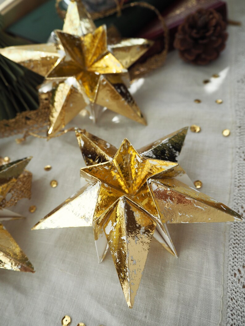 Maximalist Home Metallic Gold Origami Paper Star Decorations Gold Wedding Ornaments Gold Home Accessories Gold Christmas Ornaments imagem 10