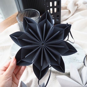 Monochrome Black And Grey Origami Paper Snowflake Ornaments Winter Wedding Decor Winter Photo Props Inspo Product Photography Props image 3