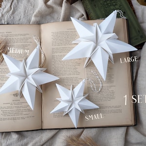 Scandi Nordic White Origami Paper Star Decoration Modern Minimalist White Christmas Decor 1 Set (S/M/L)