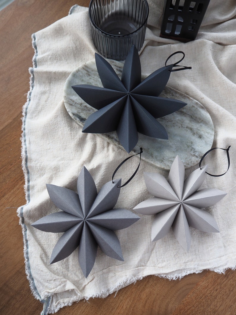 Monochrome Black And Grey Origami Paper Snowflake Ornaments Winter Wedding Decor Winter Photo Props Inspo Product Photography Props image 4