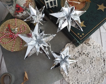 Winter Wonderland Metallic Silver Origami Paper Star Home Ornaments - Nordic Christmas Decor - Scandinavian Christmas Home Decor