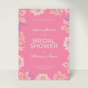 Modèle d'invitation florale pour la douche nuptiale pour cartes imprimables et modifiables | Faire-part de mariage élégant