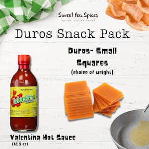 Duritos (Duros) Mexican Wheat Small Square DIY Snack Kit w/ 12.5 oz Valentina Hot Sauce | Choice of Duro Weight - Uncooked Wheat Flour Snack