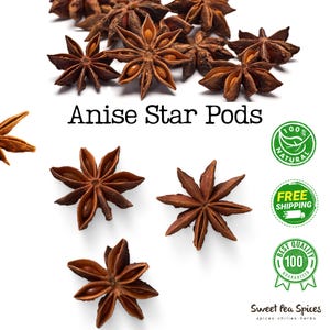 Whole Star Anise - Dried Star Anise Pods for Tea, Baking, Traditional Asian Dishes - Whole Anise Star Pods - Anis Estrella - Illicium verum