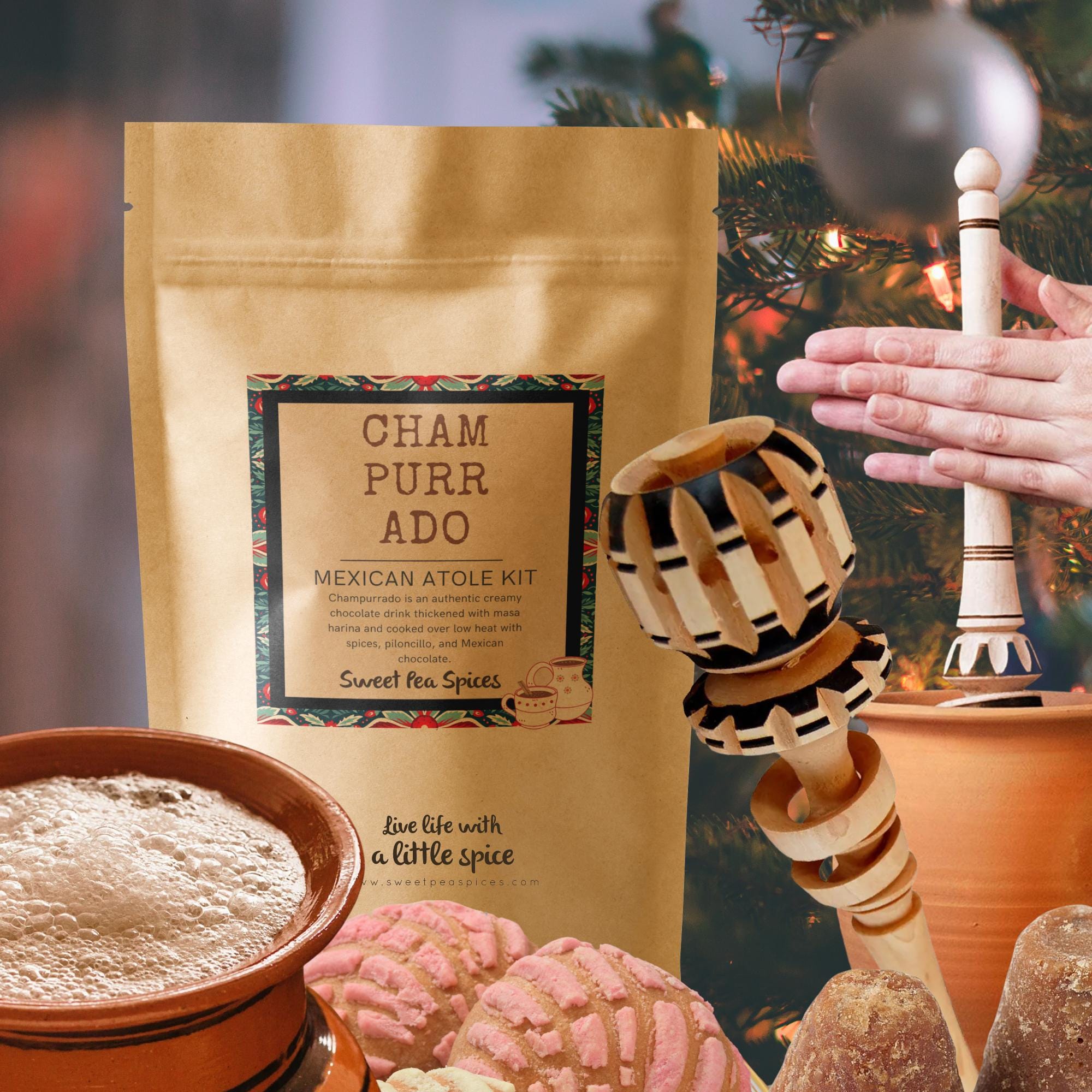 Creamy Champurrado Kit With Mexican Molinillo Whisk Gift Set