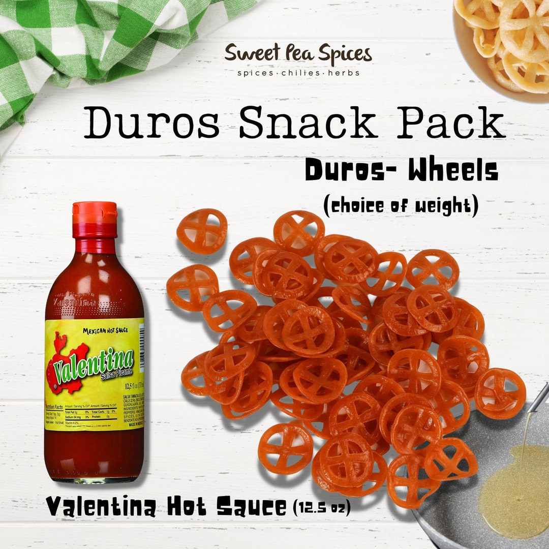 Duritos duros Mexican Wheat Wheels DIY Snack Kit W/ 12.5 Oz Valentina Hot Sauce Choice of Duro