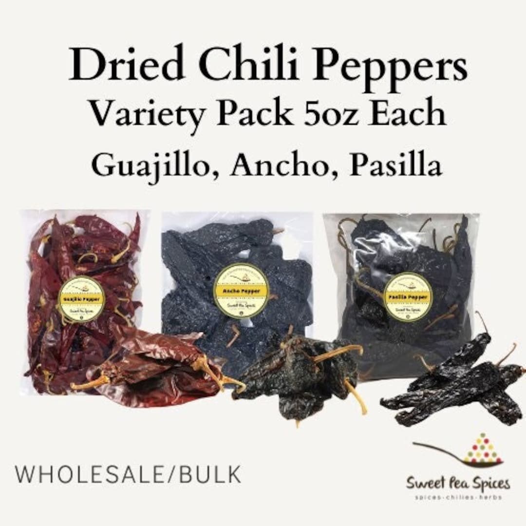 Dried Chili Peppers Trio Pack 5oz Each Ancho, Pasilla & Guajillo Chiles