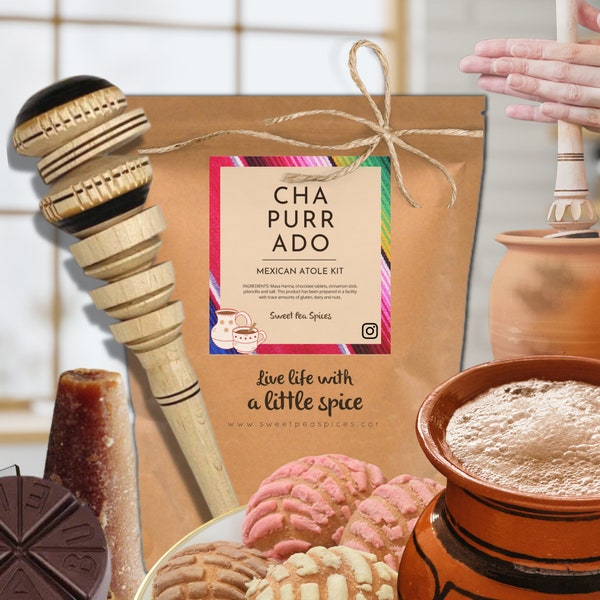 Creamy Champurrado Kit with Mexican Molinillo Whisk Gift Set - Mexican Hot Chocolate - Hot Chocolate Kit - Mexican Snack Box - Mexican Atole