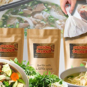 Pho King Delicious Pho Spices w/MSG- 2 Packets | Choose Beef, Chicken or Vegan Vietnamese Pho | 4 Chopsticks Included - Personalized Gift
