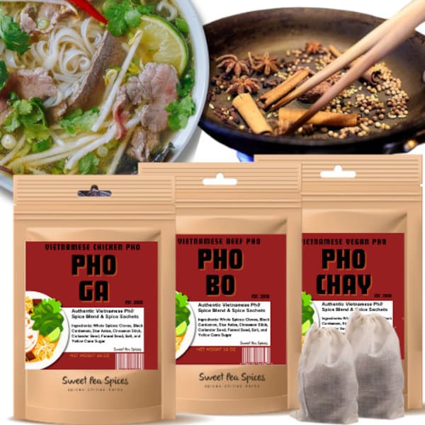 Traditional Vietnamese Pho Spice Packets | Choose Beef, Chicken or Vegan Pho | Vietnamese Noodle Soup Pho Spices | 2 Packet of Pho Spices