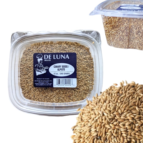 Canary Seeds 12 oz Container  - Alpiste Marca - Deluna - Food Grade -  Phalaris canariensis - Semillas de Alpiste - Gluten Free
