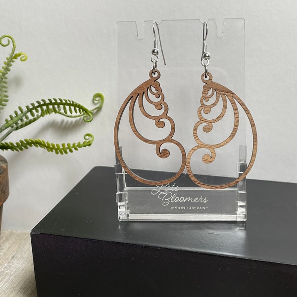 Wood carved, spiral earrings - Fibonacci sequence