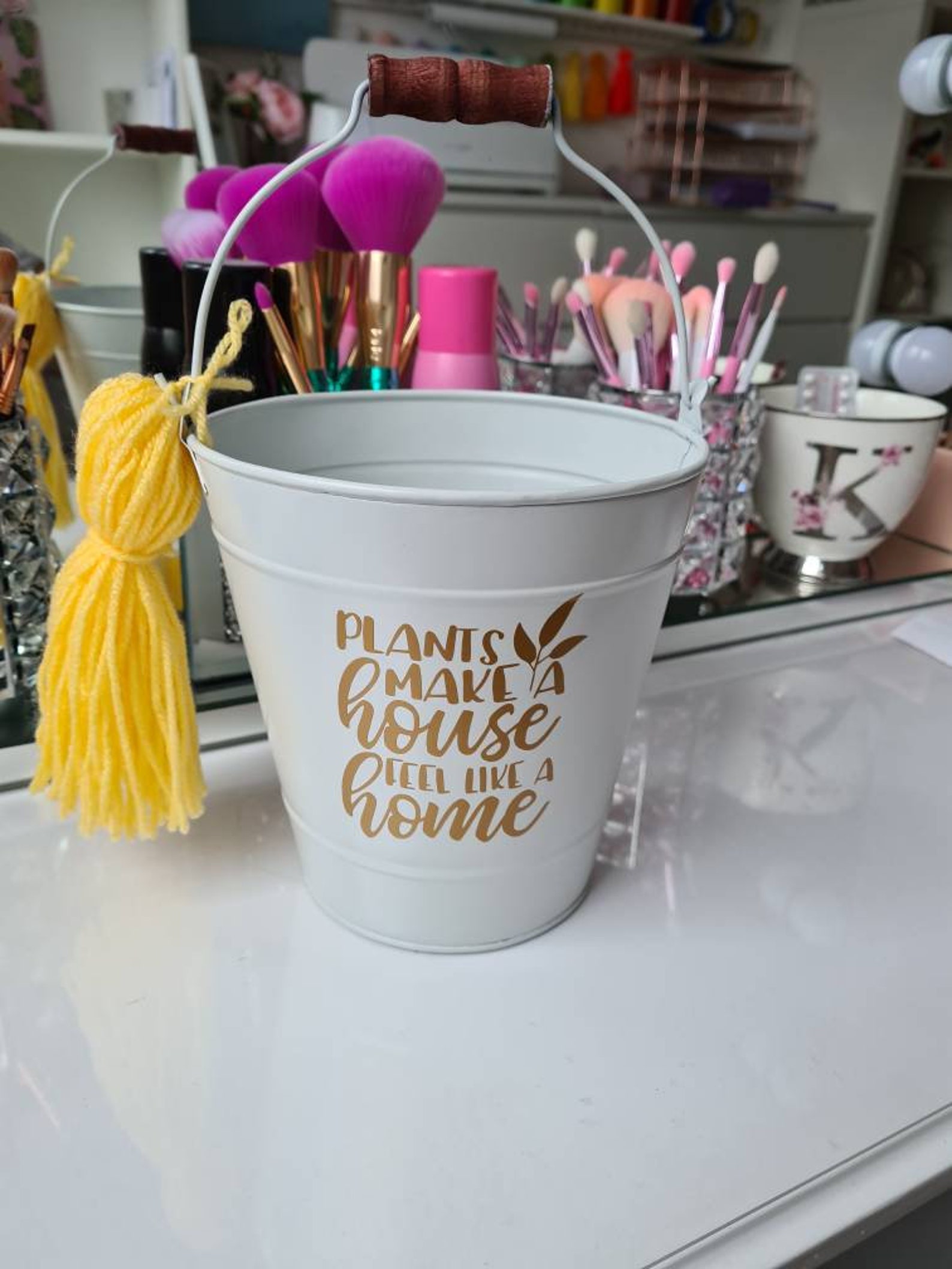 Cute flower pot quote vase planter with tassel Etsy