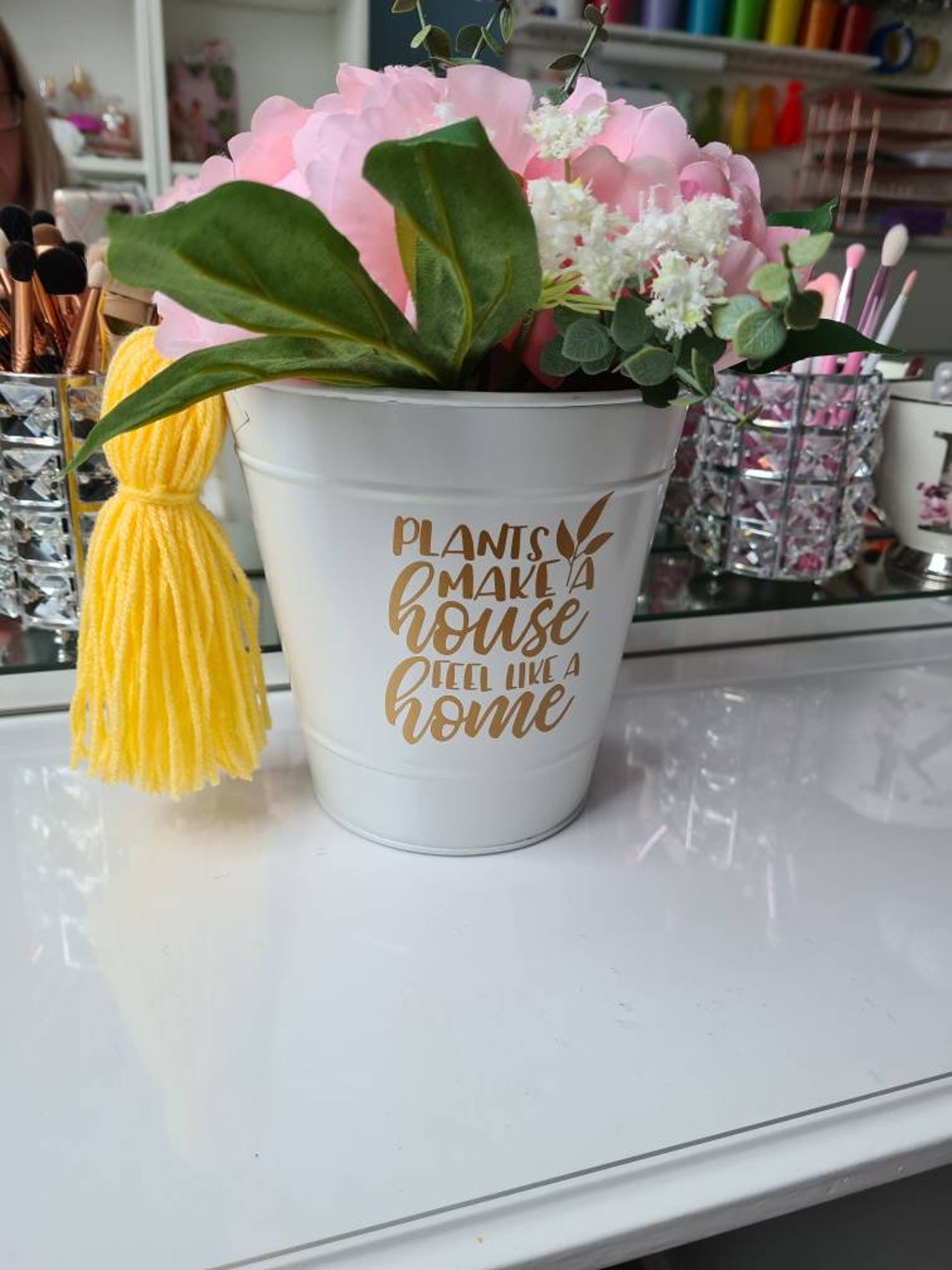 Cute flower pot quote vase planter with tassel Etsy