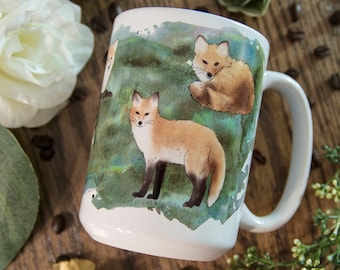 Watercolor splash art fox mug