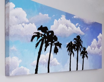Clouds Painting -- Original Acrylic Painting -- Colorful Painting -- Bright Art -- Blue Sky Painting -- Hudson Valley Art -- Palm Trees