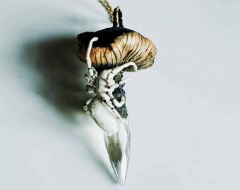 black-gold mushroom pendant,fiberart, soft sculpture,