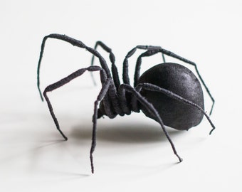 Black spider, textile art, insect, soft sculpture, home decor, unique design, eco friedly, fabric spider