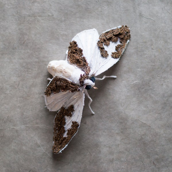 White moth, soft sculptur,Art, insect, home decor, Textil art, fabric moth, Fibre art, gift idea