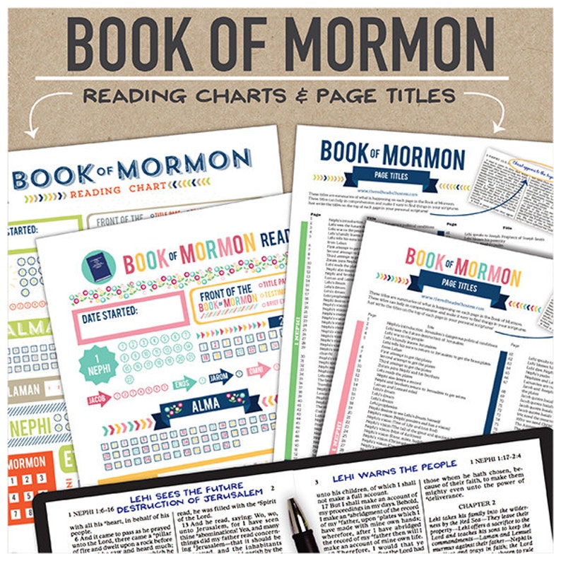 Book of Mormon Reading Charts and Page Titles Pink and Blue Versions image 1