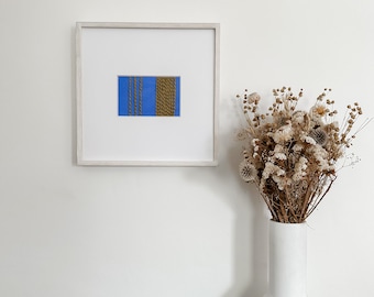 Framed Modern Fiber Art / Abstract Fiber Art / Framed Weaving / Mixed Media / Blue