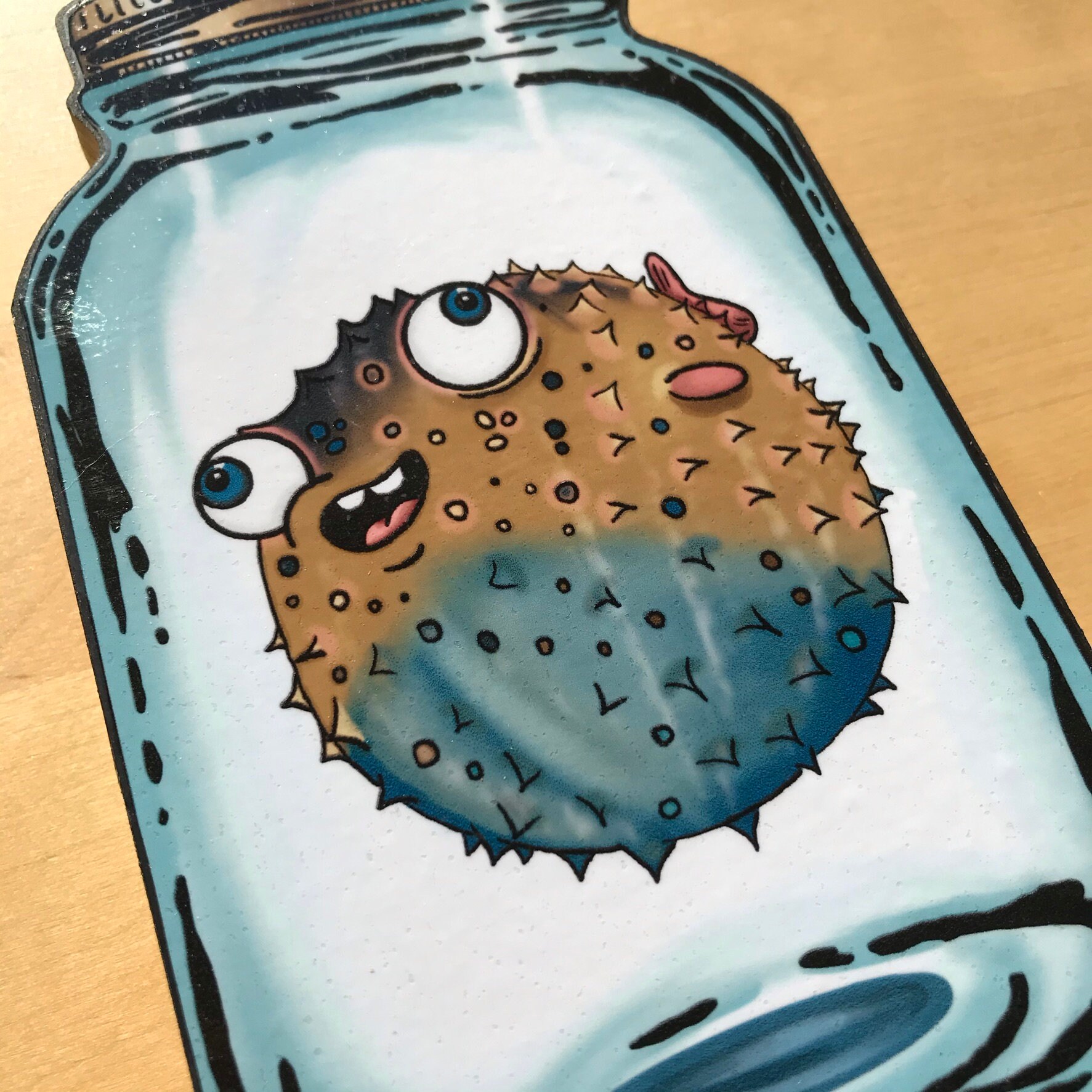 Pufferfish Mason Jar Jar Pal Wooden Freestanding Illustrated Etsy