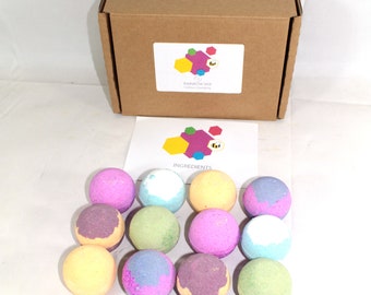 Bath Bombs Rainbow Water Colour Changing set of 12 x 65g Round Bee Beautiful