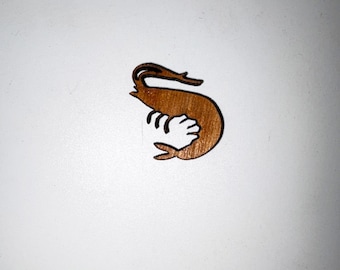Wooden Prawn shape 1 inch (25.4mm) laser cut from 3mm Plywood