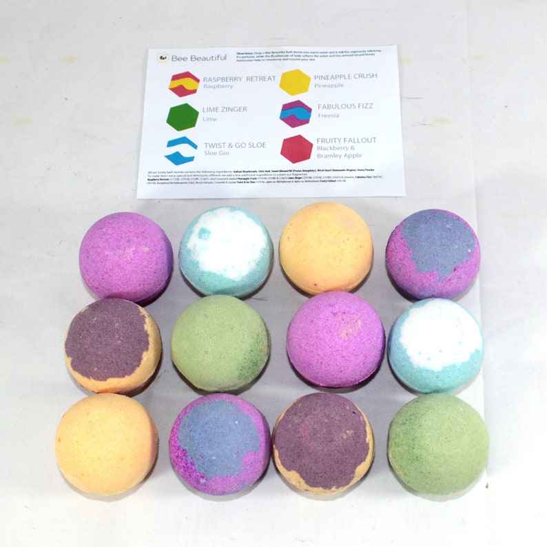 Bath Bombs Rainbow Water Colour Changing Set of 12 X 65g Round Bee ...