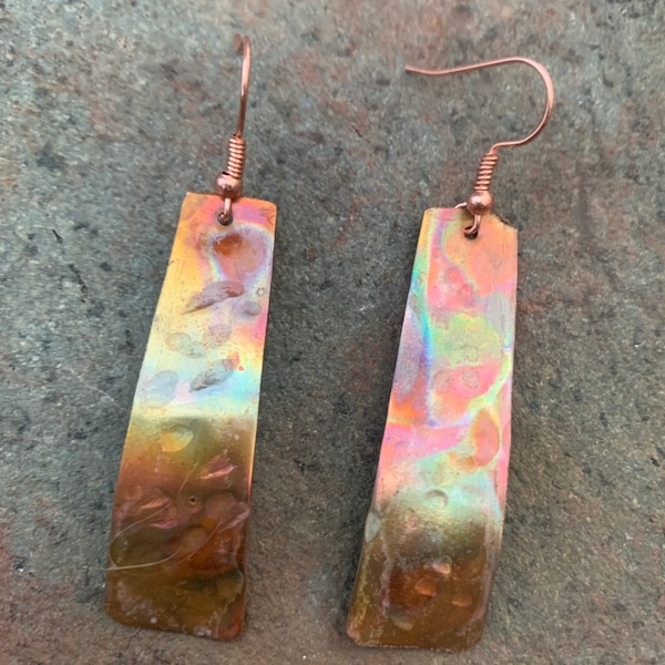Copper fire painted earrings, made from repurposed copper. handmade jewelry, unique gifts, gifts for her, earrings, last minute gift, gifts