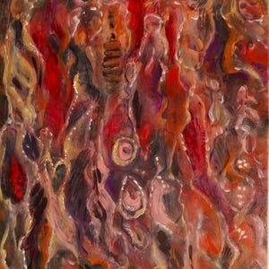 Original abstract oil and mixed media painting on stretched canvas, signed by Nalan Laluk: &quot;Punishment&quot;  oil painting