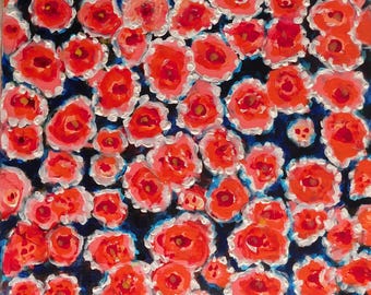 Original mixed media abstract painting signed by Nalan Laluk: "Poppy Show"