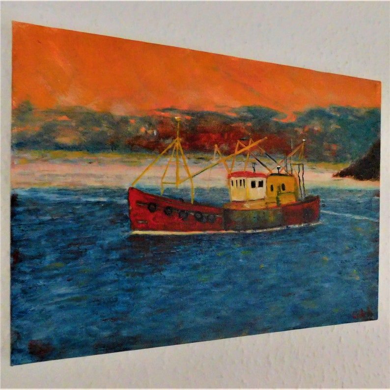 Original oil seascape painting signed by Nalan Laluk: Gone Fishin' image 8