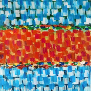 Original abstract oil painting signed by Nalan Laluk: &quot;Surrounded&quot;