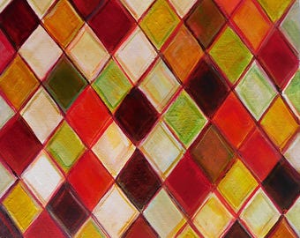 Peinture originale abstraite technique mixte signée par Nalan Laluk : « Carré de diamants »