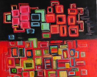 Dipinto astratto originale a tecnica mista, firmato da Laluk: "Rosso contro Nero"