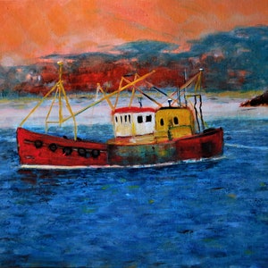 Original oil seascape painting signed by Nalan Laluk: Gone Fishin' image 5