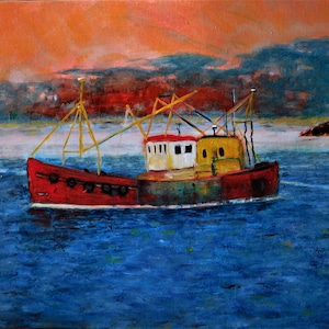 Original oil seascape painting signed by Nalan Laluk: Gone Fishin' image 1
