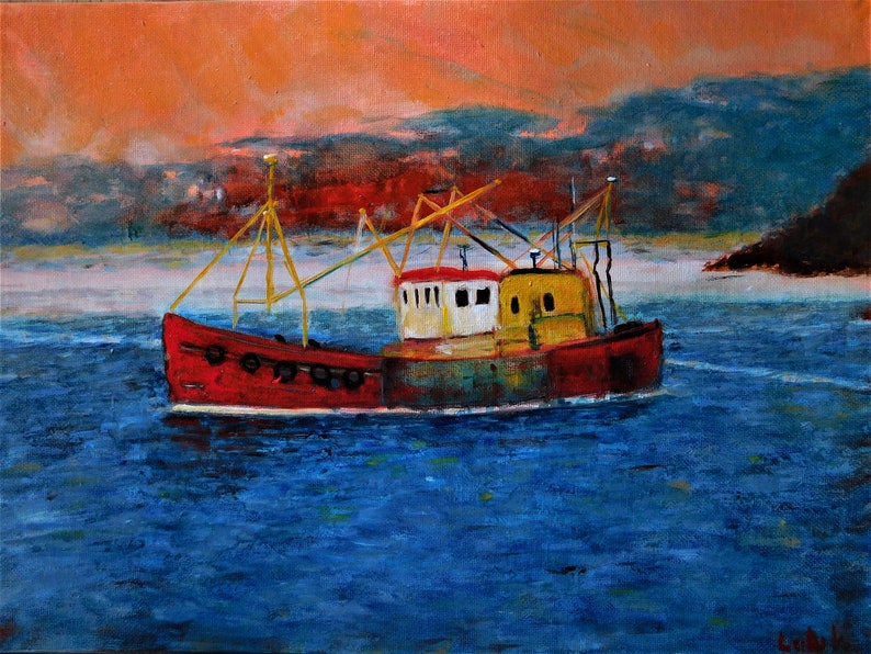 Original oil seascape painting signed by Nalan Laluk: Gone Fishin' image 1