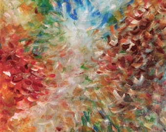 Original Abstract Oil Painting Signed by Nalan Laluk: "Flowerburst"