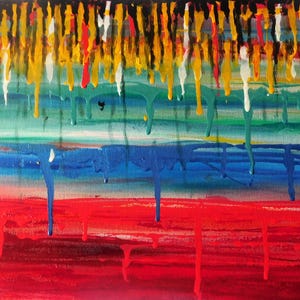 Pintura abstracta original: arte de goteo colorido sobre lienzo
