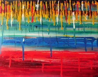 Original Abstract Painting: Colorful Drip Art on Canvas