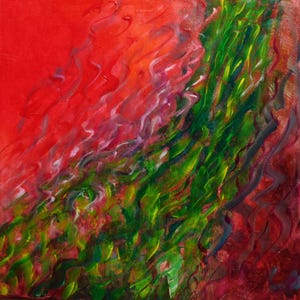 Original mixed media abstract oil painting on stretched canvas, signed by Nalan Laluk: &quot;Rivergreen&quot;