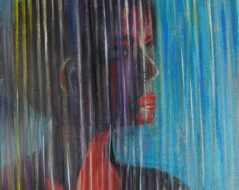 Original Oil Portrait Painting: Woman in Blue, Signed Art