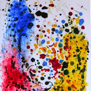 Abstract Expressionist Painting: Colorful Splatter Art on Canvas