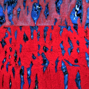 Original abstract oil and mixed media painting on stretched canvas, unframed, by Nalan Laluk: &quot;Trickle Down Economics&quot;