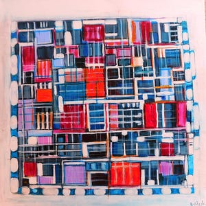 Originales abstraktes Mixed Media Bild, signiert von Laluk: „Checkpoint“.