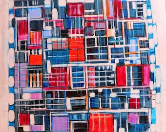 Origineel abstract mixed media-schilderij, gesigneerd door Laluk: "Checkpoint"
