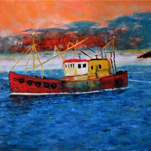 Original oil seascape painting signed by Nalan Laluk: Gone Fishin' image 9